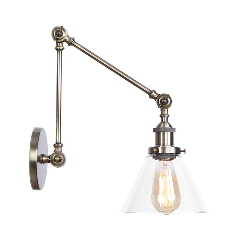 1-Light Brass or Bronze Swing Arm Wall Light with Clear Glass Shade
