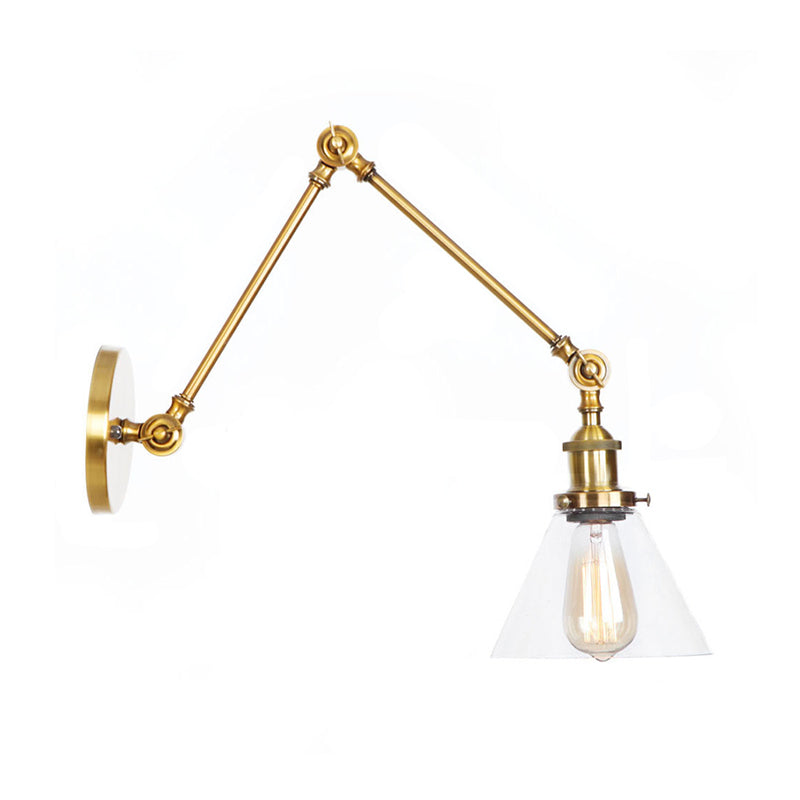 1-Light Brass or Bronze Swing Arm Wall Light with Clear Glass Shade