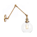 1-Light Brass or Bronze Swing Arm Wall Light with Clear Glass Shade