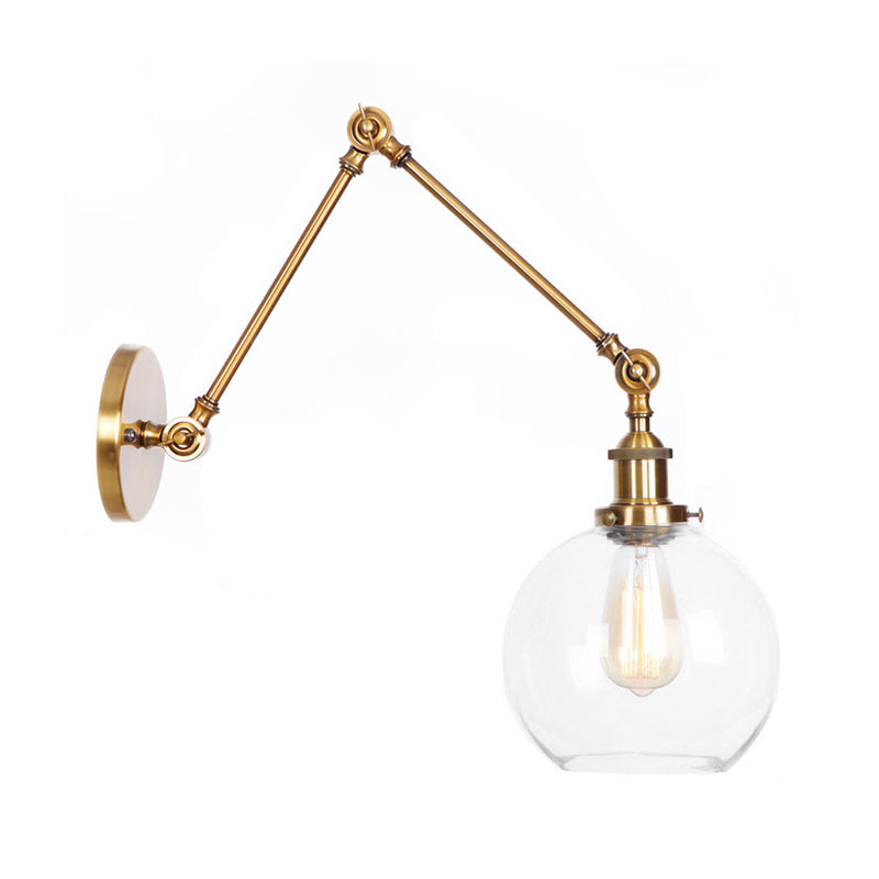 1-Light Brass or Bronze Swing Arm Wall Light with Clear Glass Shade