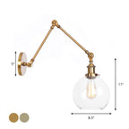 1-Light Brass or Bronze Swing Arm Wall Light with Clear Glass Shade