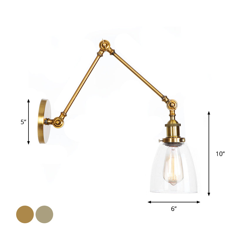 1-Light Brass or Bronze Swing Arm Wall Light with Clear Glass Shade