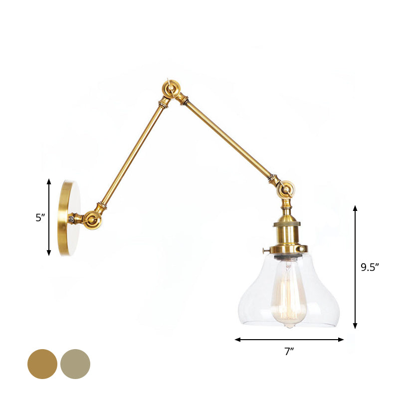 1-Light Brass or Bronze Swing Arm Wall Light with Clear Glass Shade