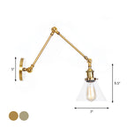 1-Light Brass or Bronze Swing Arm Wall Light with Clear Glass Shade