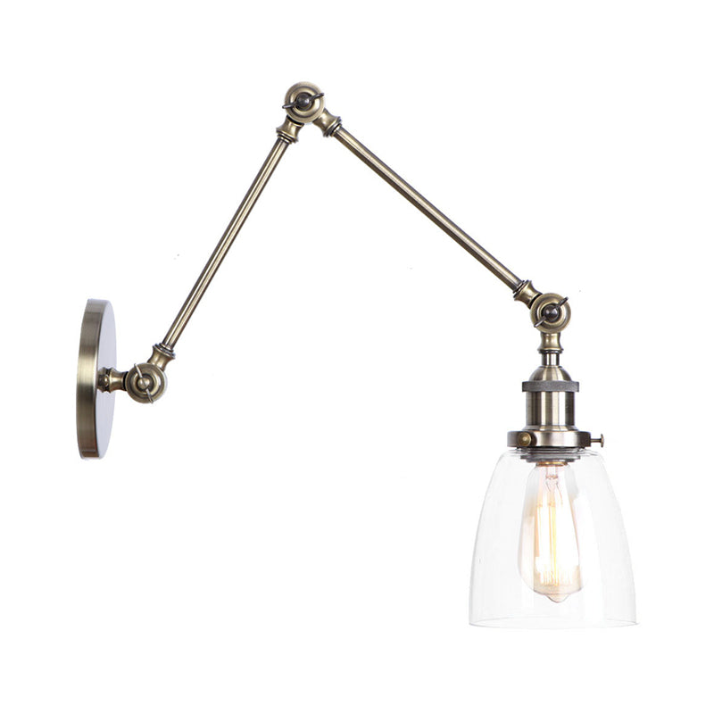 1-Light Brass or Bronze Swing Arm Wall Light with Clear Glass Shade