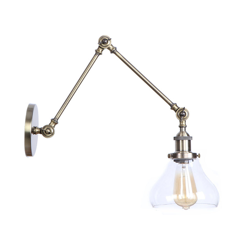 1-Light Brass or Bronze Swing Arm Wall Light with Clear Glass Shade