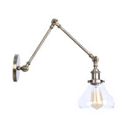 1-Light Brass or Bronze Swing Arm Wall Light with Clear Glass Shade