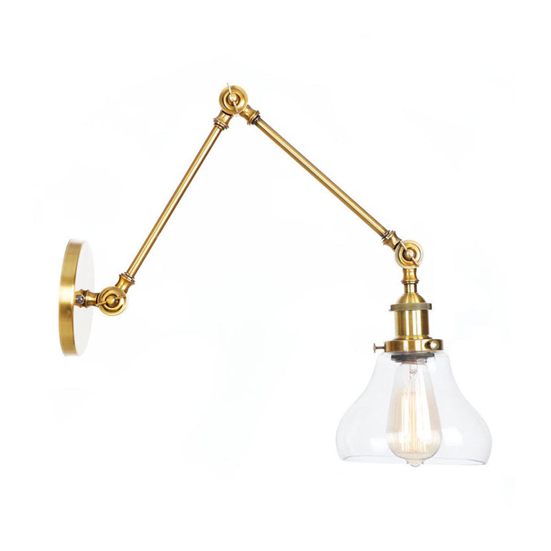 1-Light Brass or Bronze Swing Arm Wall Light with Clear Glass Shade