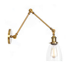 1-Light Brass or Bronze Swing Arm Wall Light with Clear Glass Shade