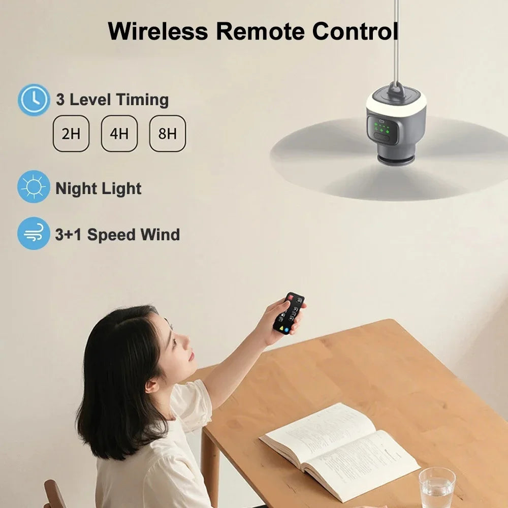 12000mAh Portable Ceiling and Camping Fan, 450mm Blade for Outdoor Tents