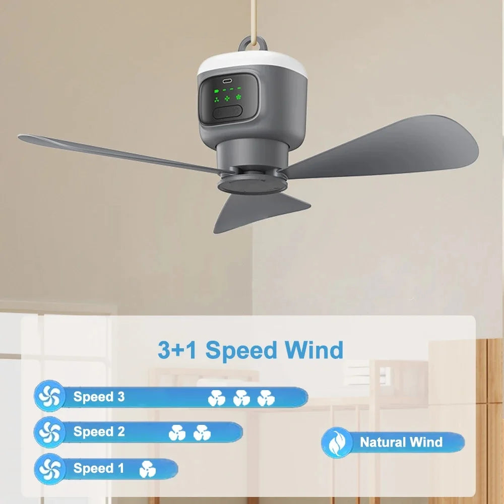 12000mAh Portable Ceiling and Camping Fan, 450mm Blade for Outdoor Tents