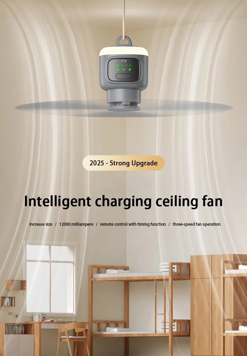 12000mAh Portable Ceiling and Camping Fan, 450mm Blade for Outdoor Tents
