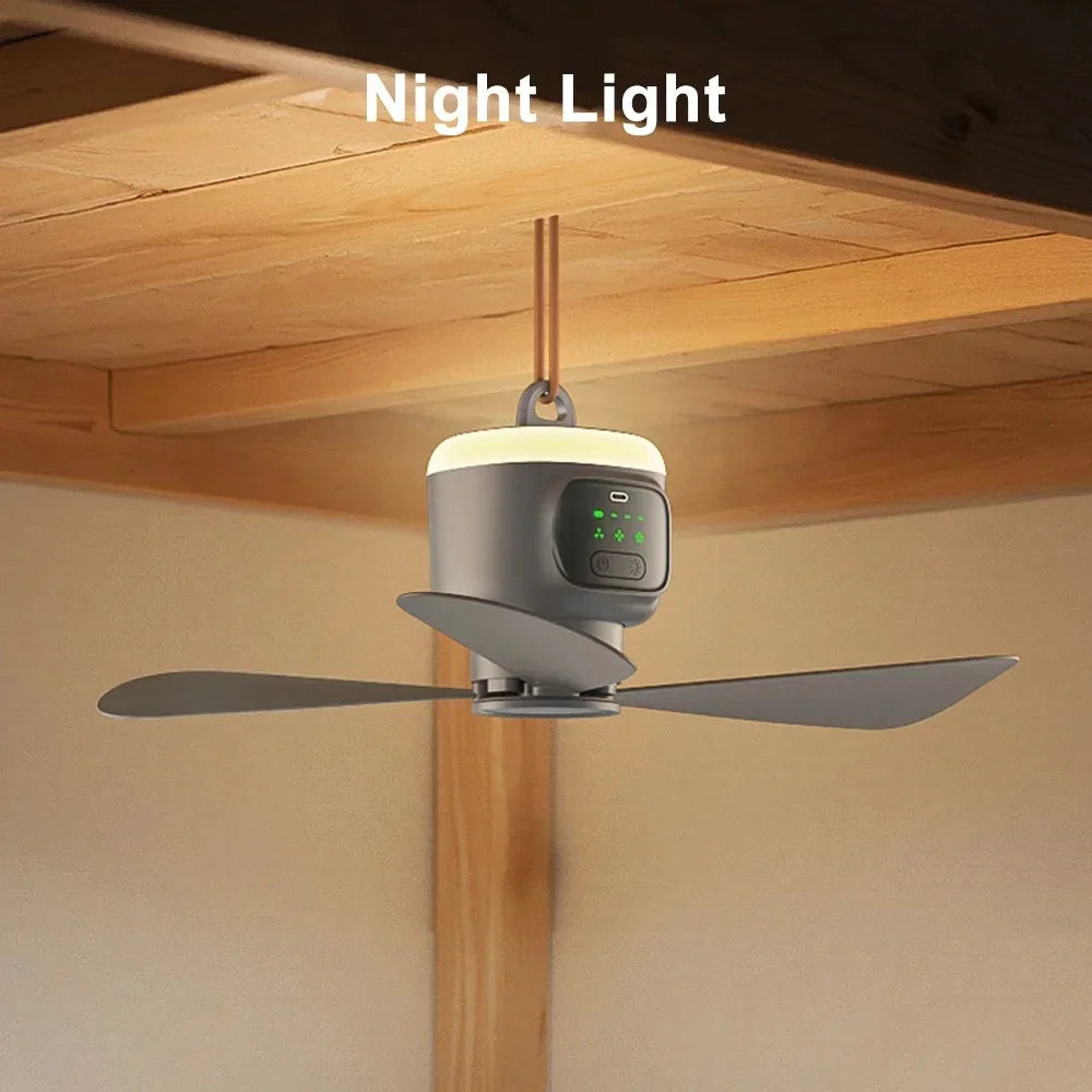 12000mAh Portable Ceiling and Camping Fan, 450mm Blade for Outdoor Tents