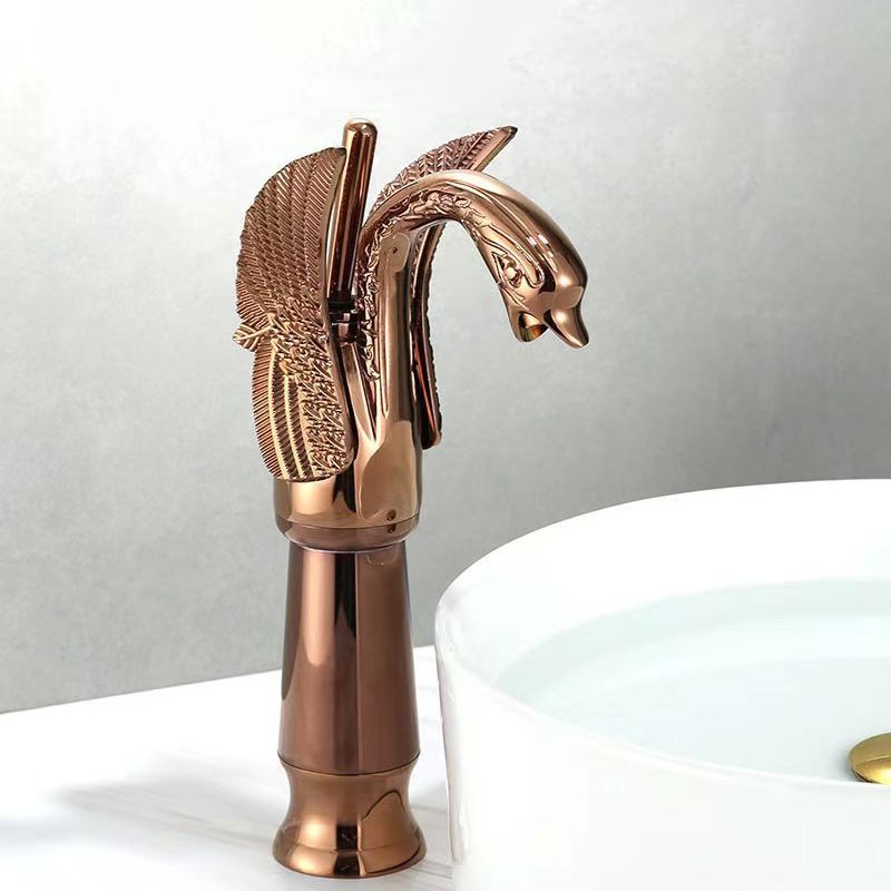 Full Brass Bathroom Basin Faucet - Single Lever Handle, Low Arc Spout, view 27