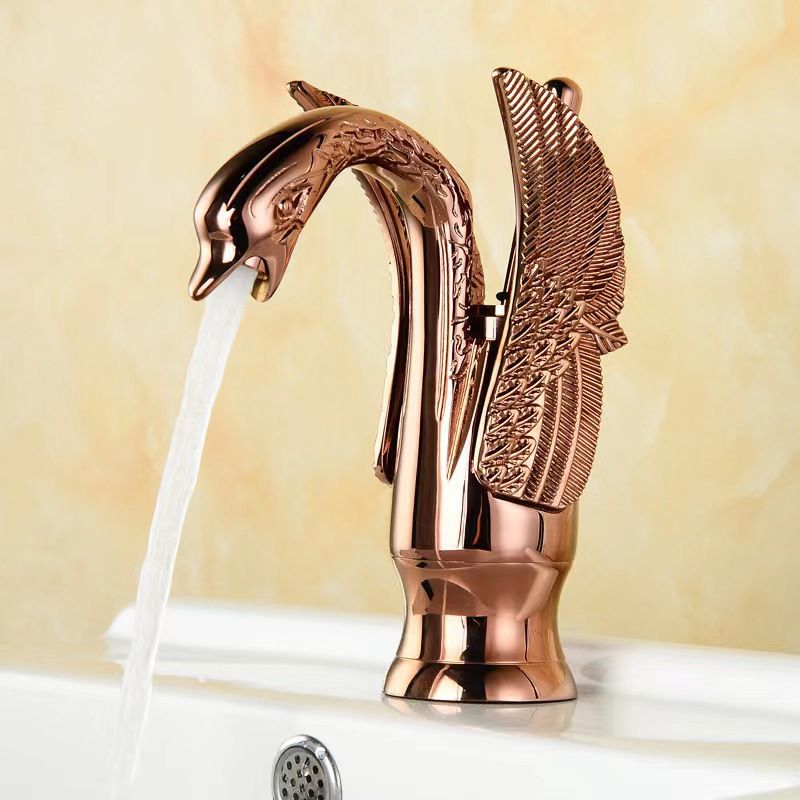 Full Brass Bathroom Basin Faucet - Single Lever Handle, Low Arc Spout, view 15