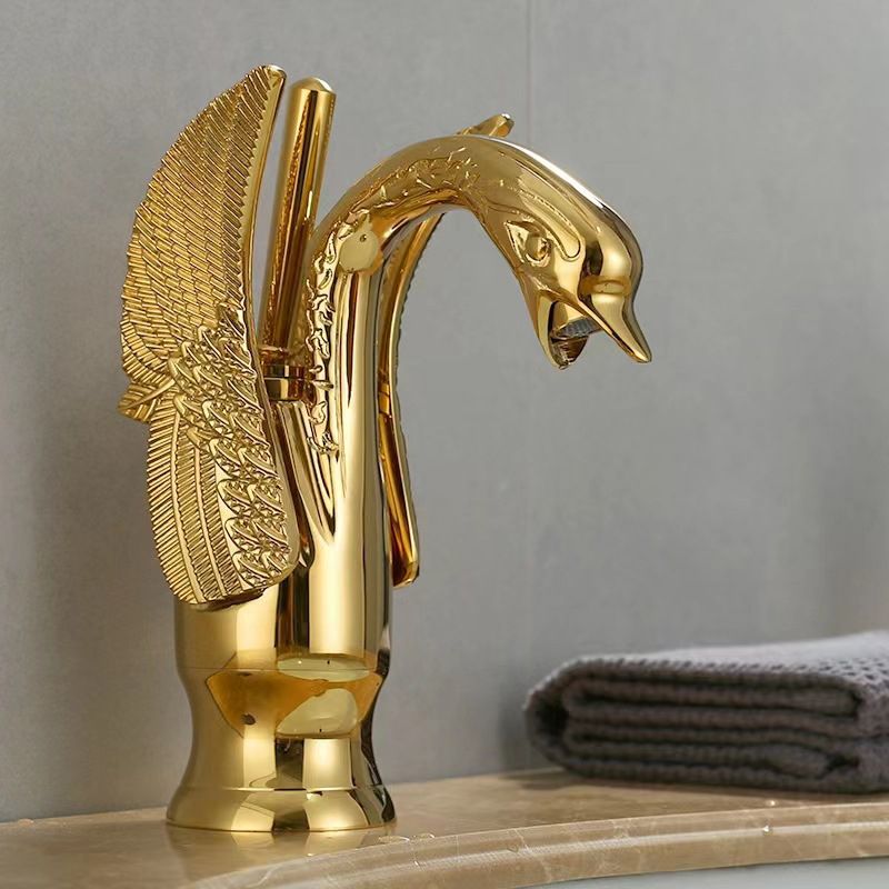 Full Brass Bathroom Basin Faucet - Single Lever Handle, Low Arc Spout, view 4
