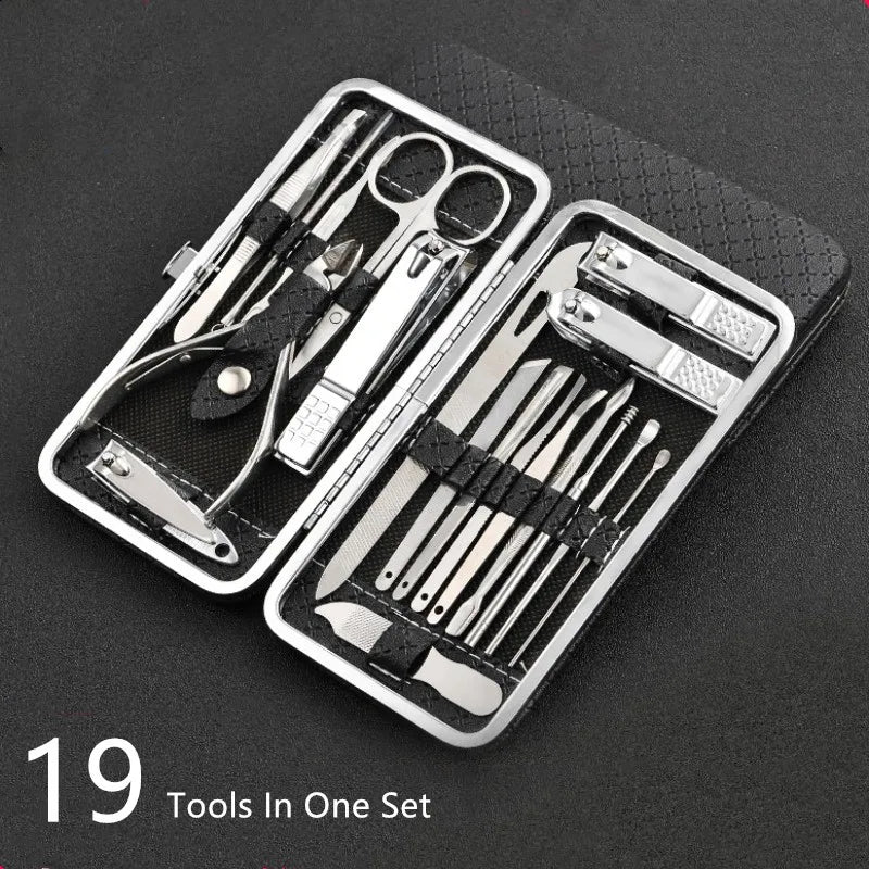 19-Piece Professional Stainless Steel Manicure and Pedicure Set with Travel Case