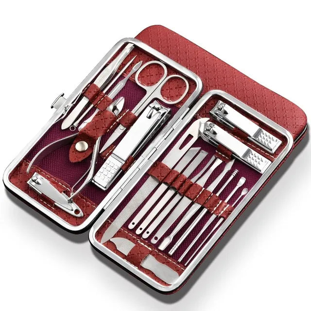 19-Piece Professional Stainless Steel Manicure and Pedicure Set with Travel Case