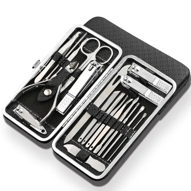 19-Piece Professional Stainless Steel Manicure and Pedicure Set with Travel Case