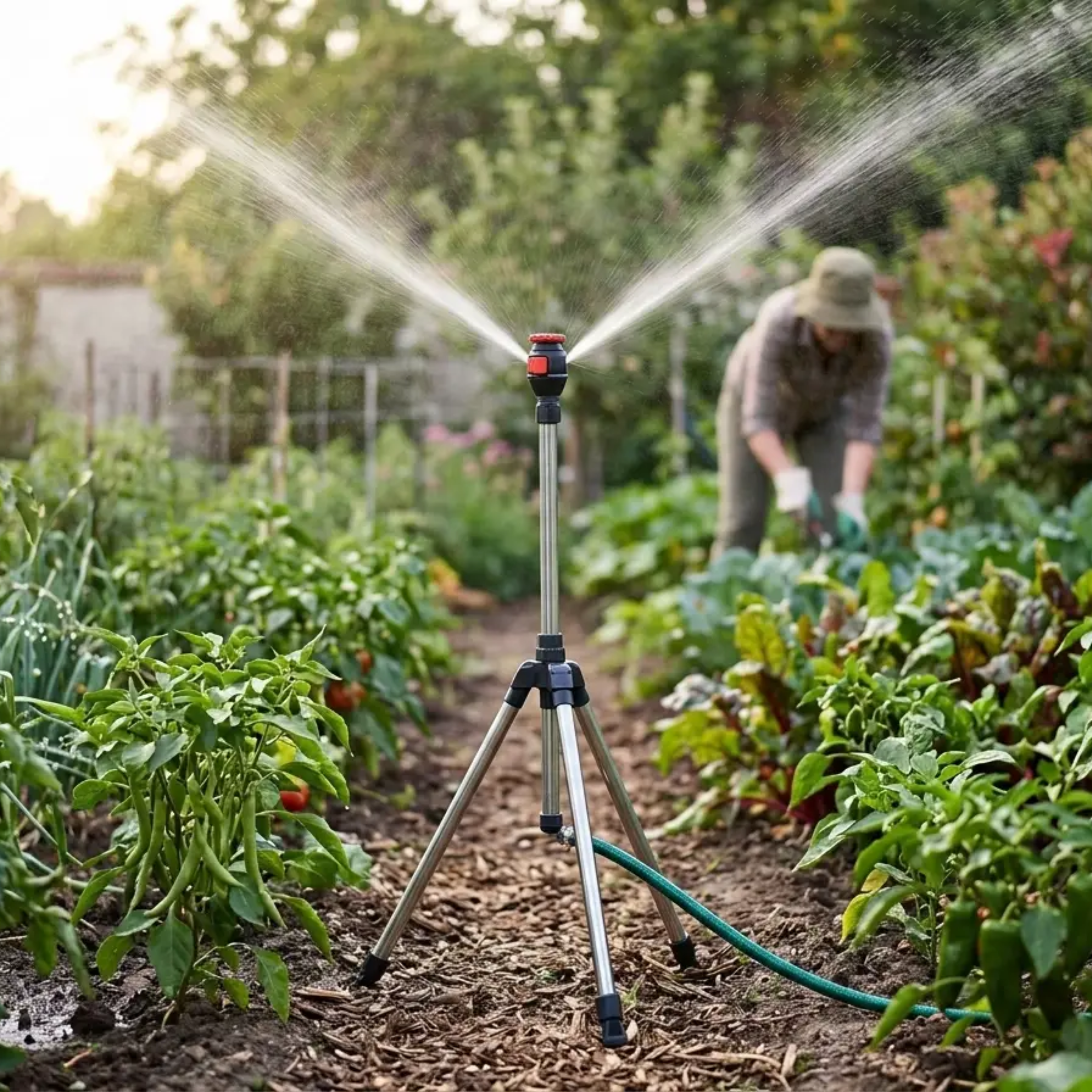 High Pressure Rotating Tripod Sprinkler for Garden - Adjustable Spray, view 3