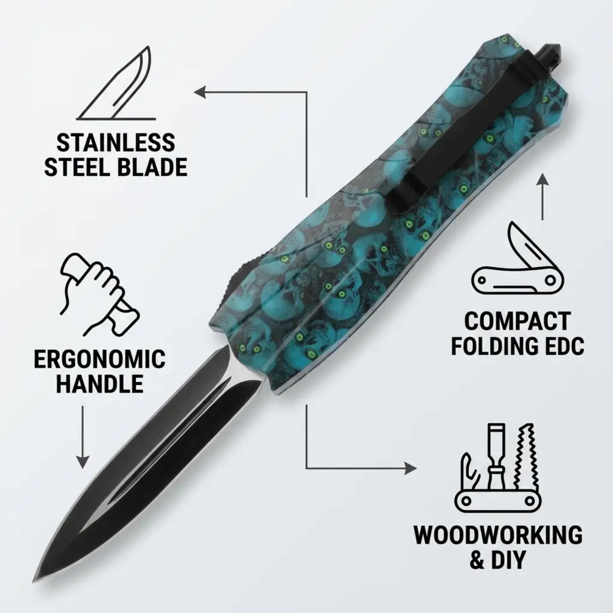 Ergonomic EDC Multitool Self Defense Knife - Stainless Steel Blade, view 3