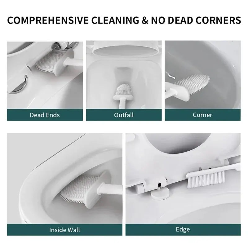 2-in-1 Wall-Mounted Toilet Brush Set with Silicone Brush Head