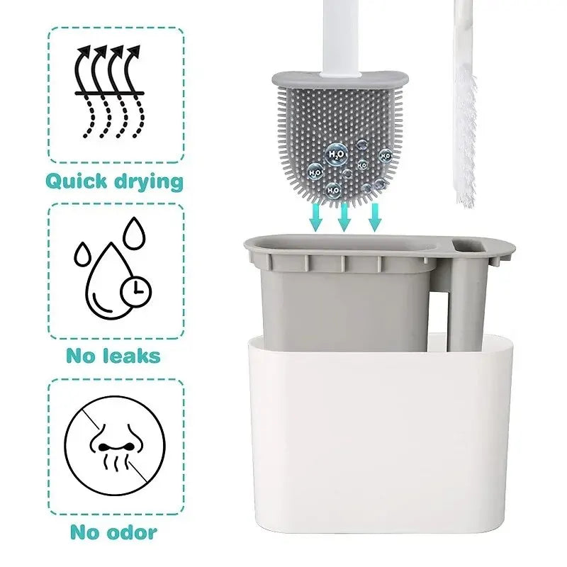 2-in-1 Wall-Mounted Toilet Brush Set with Silicone Brush Head