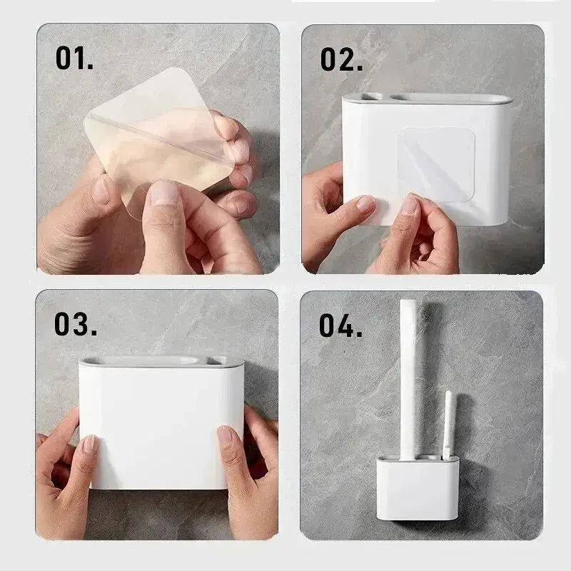 2-in-1 Wall-Mounted Toilet Brush Set with Silicone Brush Head