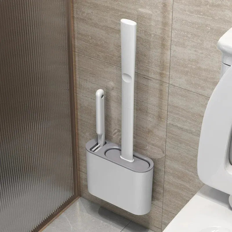 2-in-1 Wall-Mounted Toilet Brush Set with Silicone Brush Head