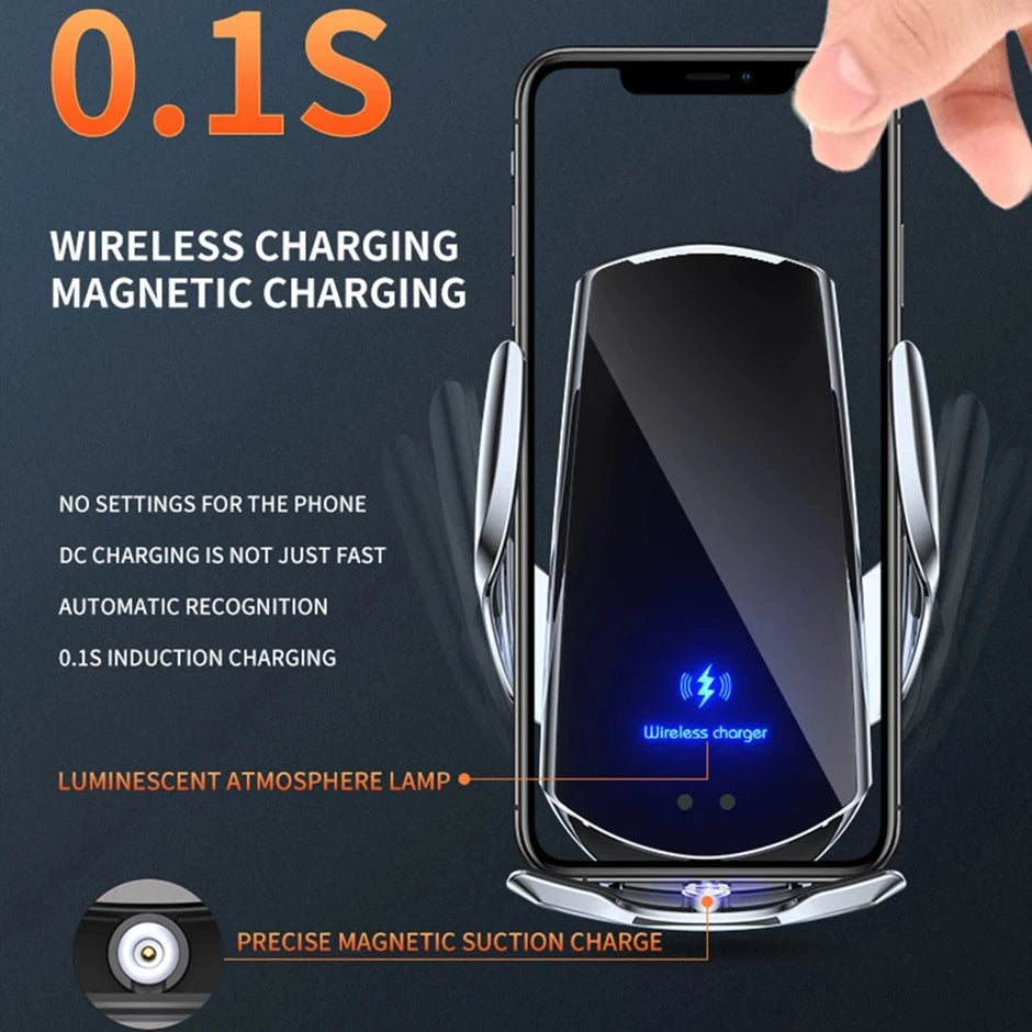 2-in-1 Wireless Car Charger and Automatic-Clamping Phone Holder
