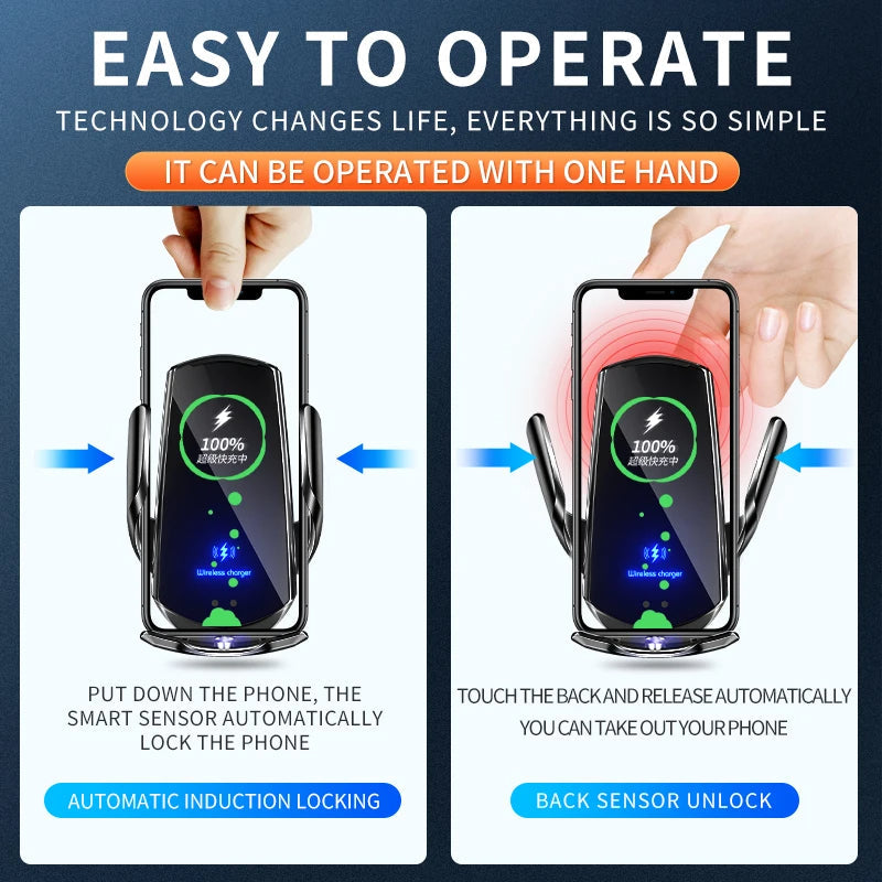 2-in-1 Wireless Car Charger and Automatic-Clamping Phone Holder