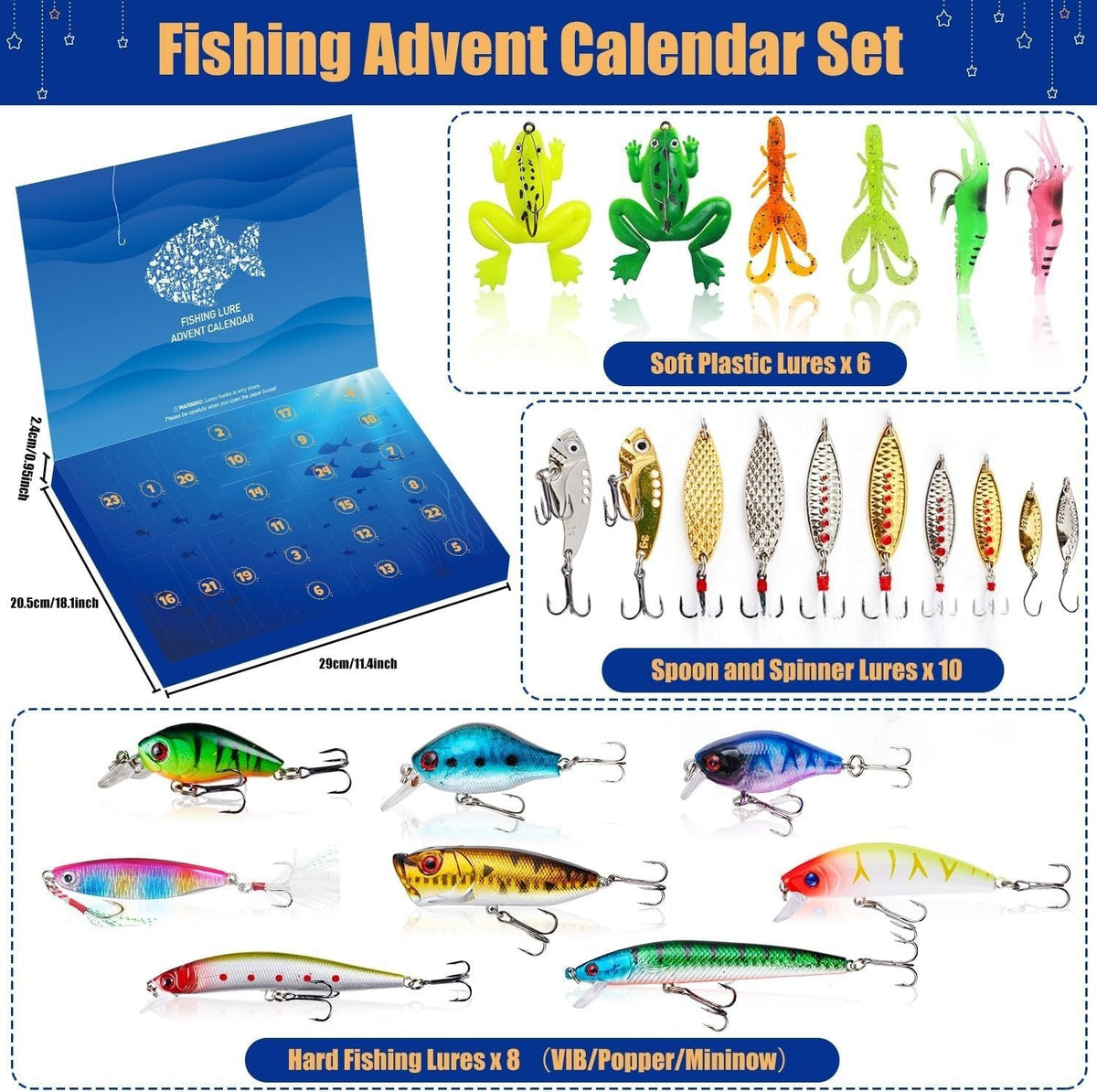 24-Day Christmas Countdown Fish Tackle Set, 24-Day Fishing Tackle Advent Calendar