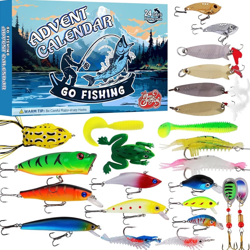 24-Day Christmas Countdown Fish Tackle Set, 24-Day Fishing Tackle Advent Calendar