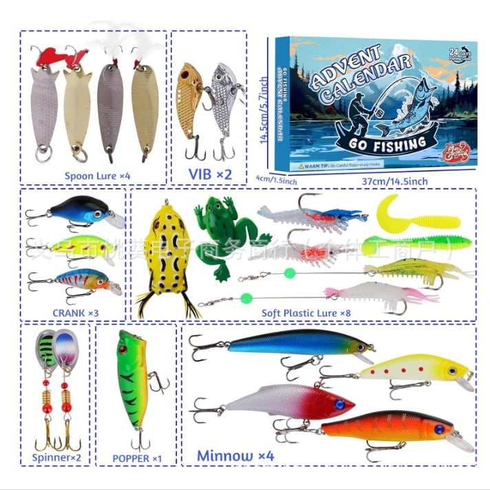 24-Day Christmas Countdown Fish Tackle Set, 24-Day Fishing Tackle Advent Calendar