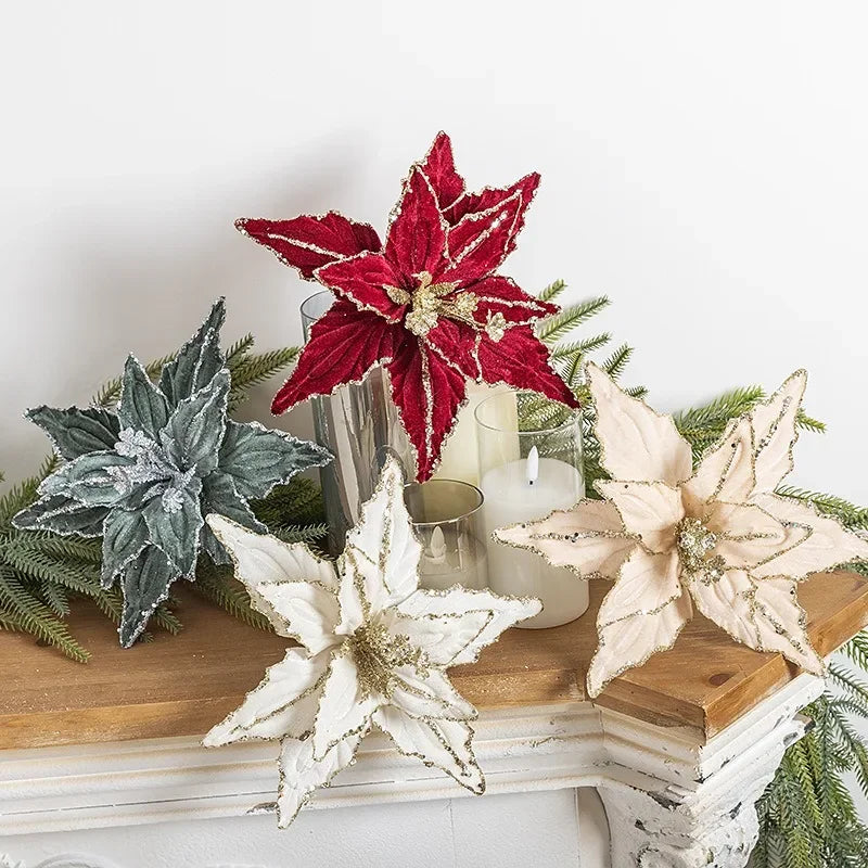 26cm Christmas Flower Ornaments for Trees, Wreaths and Mantelpieces