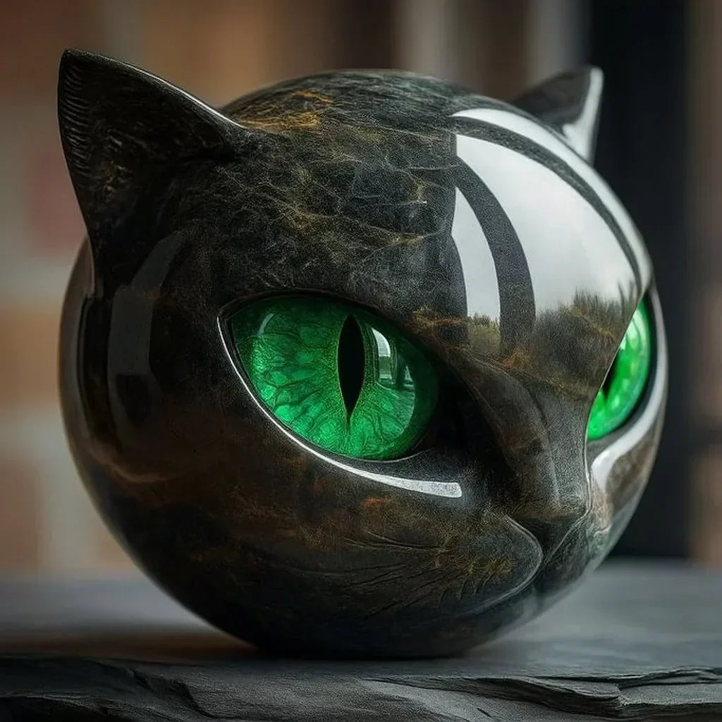 Black Cat Head Decorative Sculpture for Home or Desk - Hypnotic Eyes, view 7