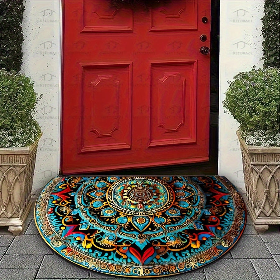 Half Round Mandala Door Mat Rug - 50% Polyester, Low Pile, view 4