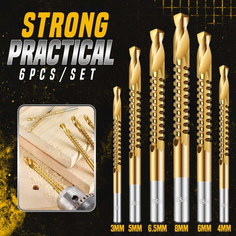 Titanium-Coated High-Speed Steel Drill Bits with Tags (6 pcs) - 3-8 mm Sizes
