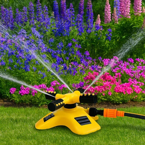 360° Rotating Lawn Sprinkler for Large Gardens - ABS Plastic, Yellow, view 7