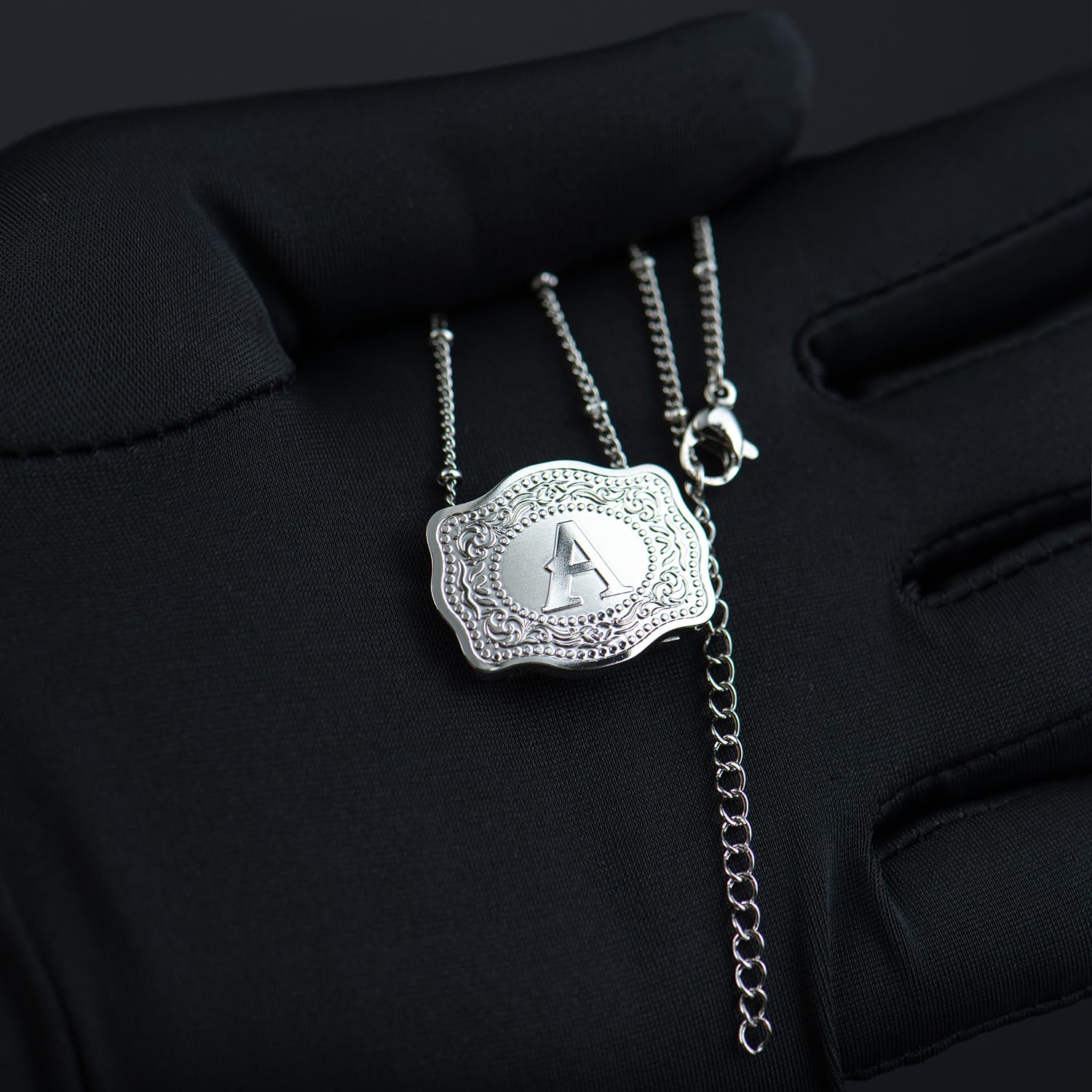 Dainty Belt Buckle Letter Initial Necklace for Women - Cowgirl Western Style, view 2
