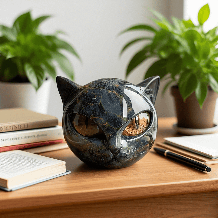 Black Cat Head Decorative Sculpture for Home or Desk - Hypnotic Eyes, view 5