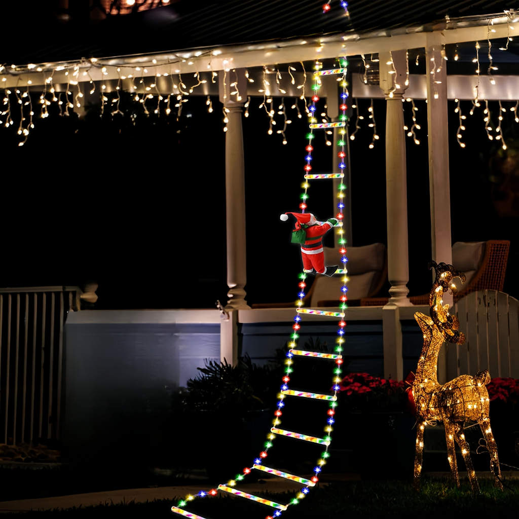 2m Christmas Climbing Santa Ladder Display with Multi-colour LED Lights