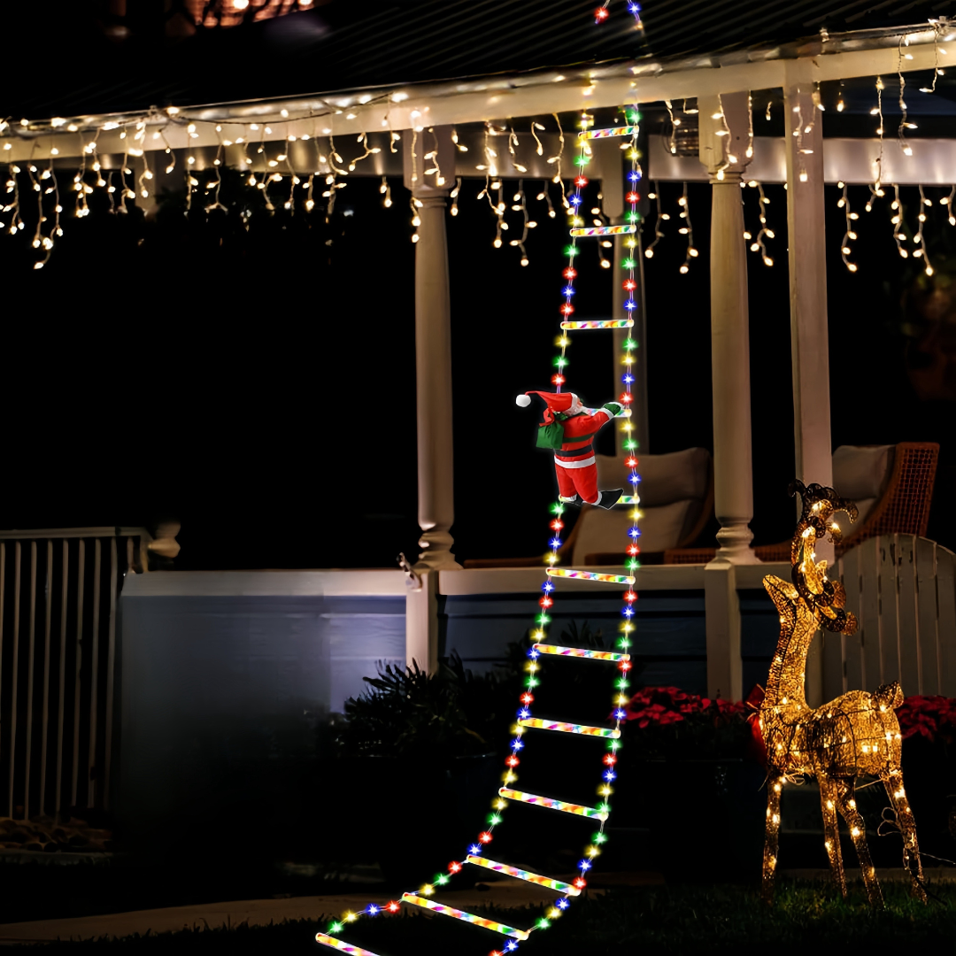 2m Christmas Climbing Santa Ladder Display with Multi-colour LED Lights