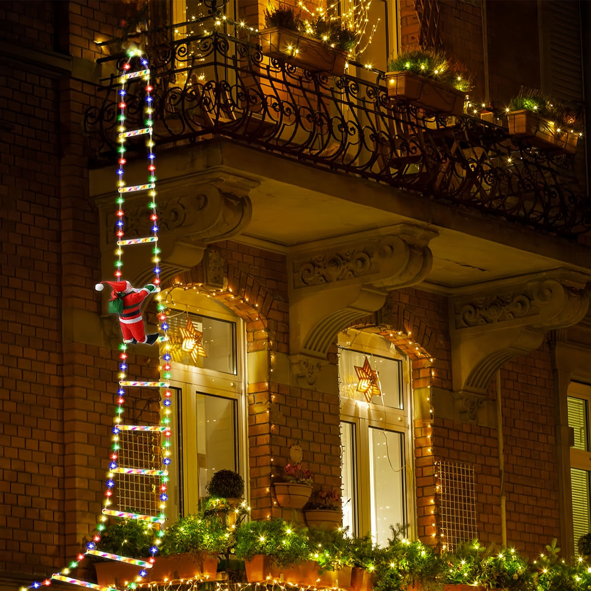 2m Christmas Climbing Santa Ladder Display with Multi-colour LED Lights