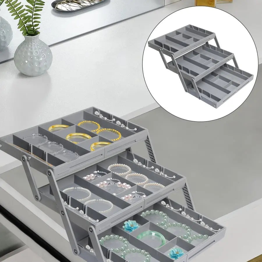 3-Tier Drawer Organiser with 12 Adjustable Dividers, ABS, 6.7 × 33 × 22 cm