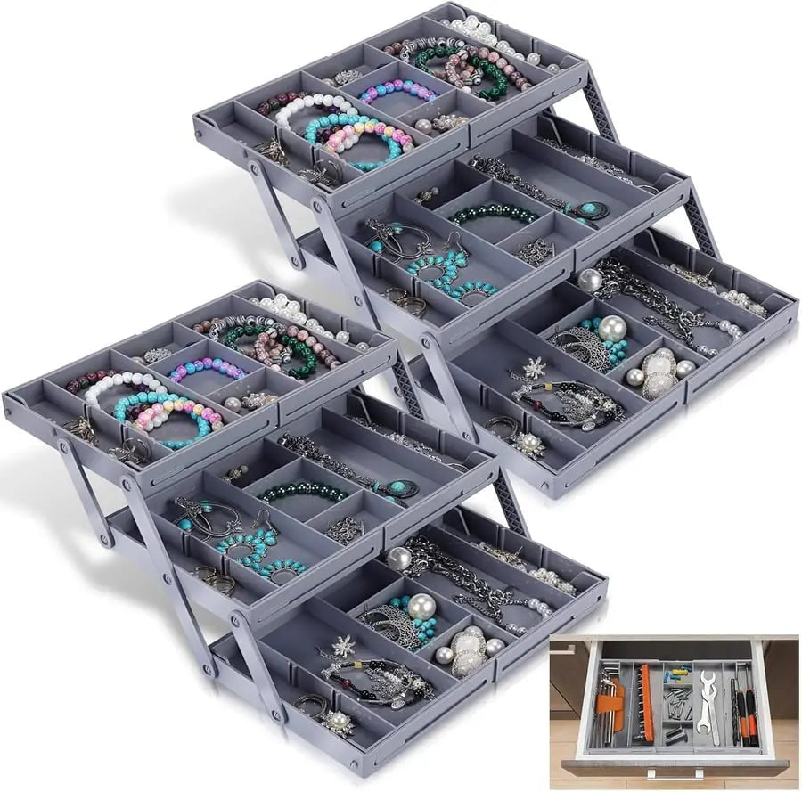 3-Tier Drawer Organiser with 12 Adjustable Dividers, ABS, 6.7 × 33 × 22 cm