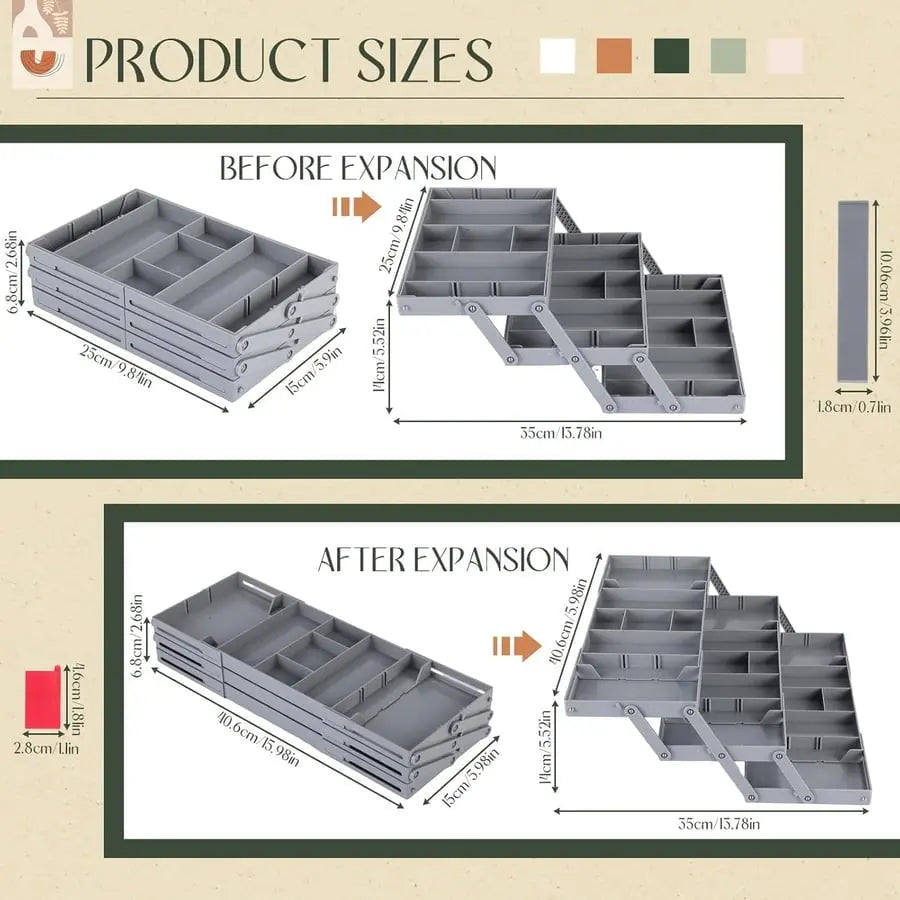 3-Tier Drawer Organiser with 12 Adjustable Dividers, ABS, 6.7 × 33 × 22 cm