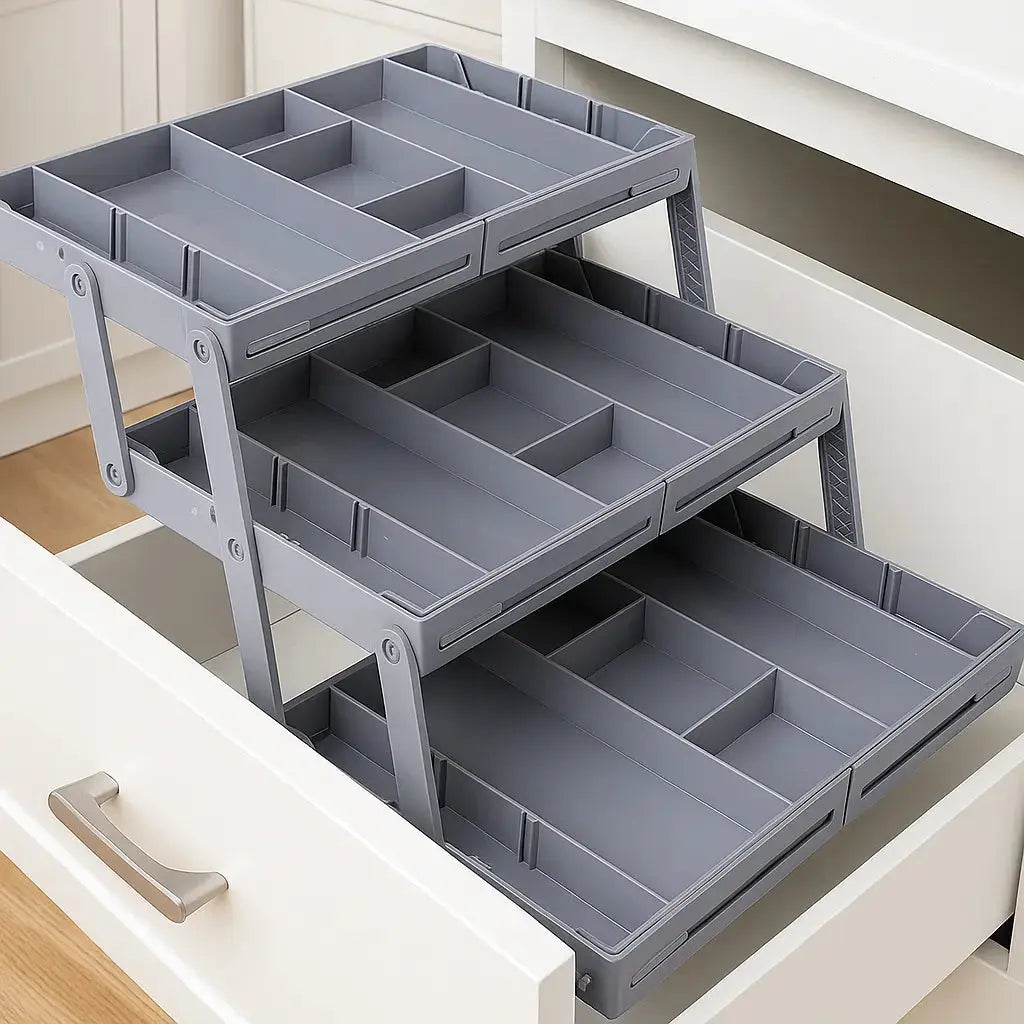 3-Tier Drawer Organiser with 12 Adjustable Dividers, ABS, 6.7 × 33 × 22 cm