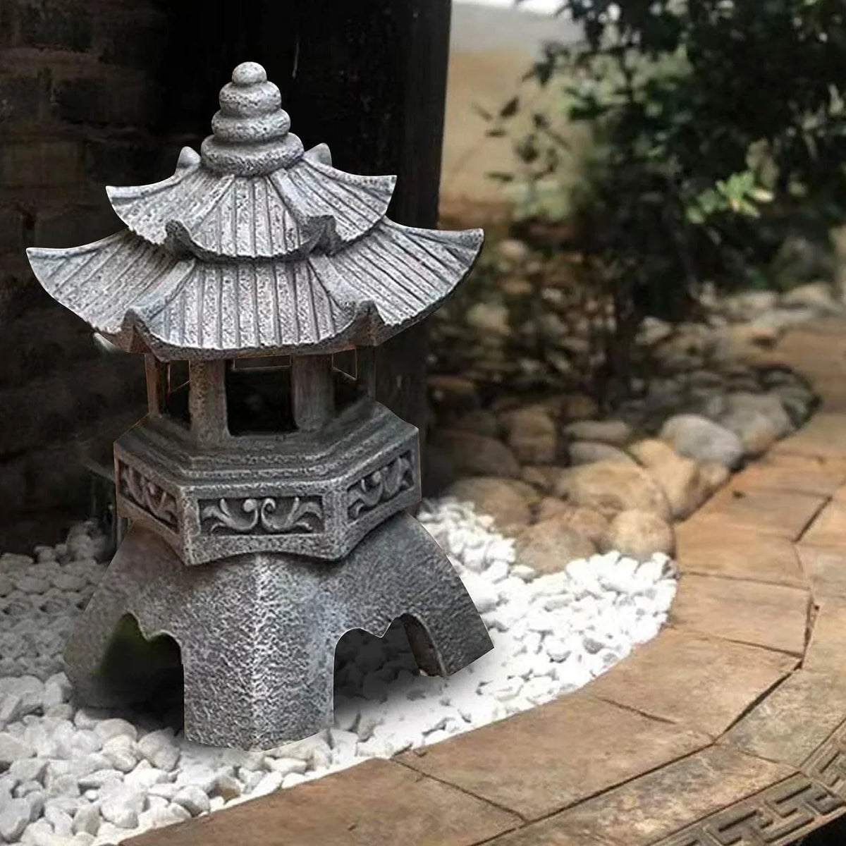 30 cm Solar LED Japanese Garden Lantern in Weather-Resistant Resin
