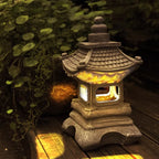 30 cm Solar LED Japanese Garden Lantern in Weather-Resistant Resin
